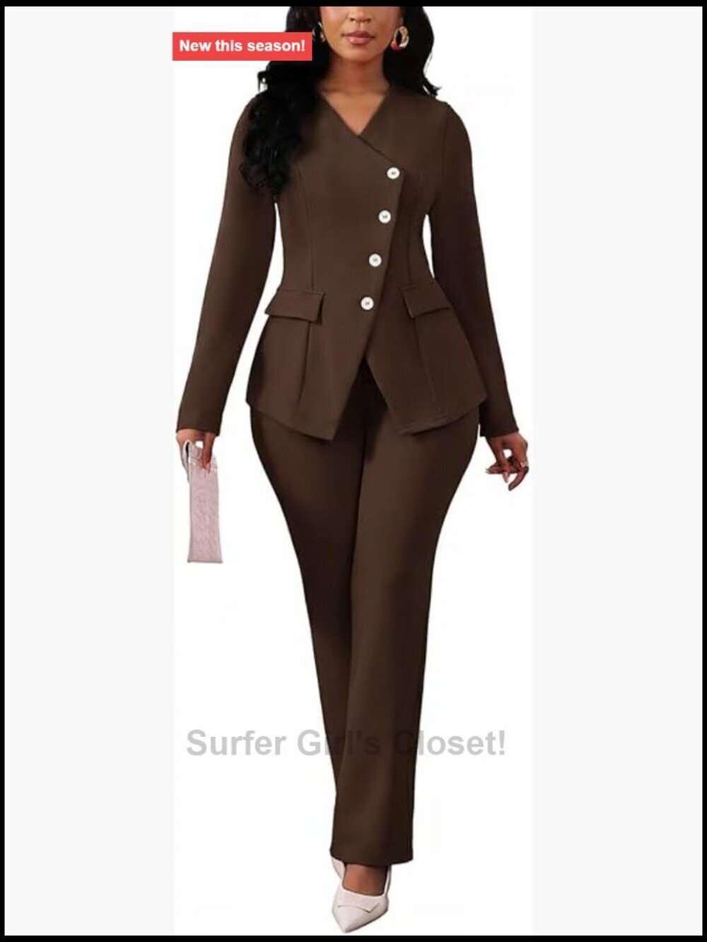 2 Piece Pantsuit Set Blazer Jacket & Wide Leg Pants Women Business Work Outfit
